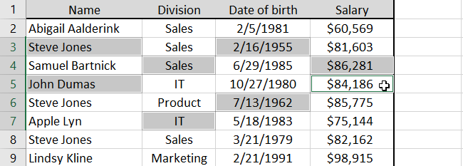 select non adjacent cells