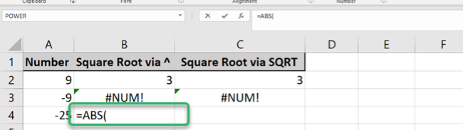 Let's use the same table to compare the output of using ABS with not using one (cell B3)