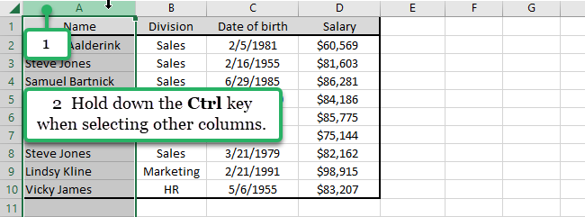 all the cells in column
