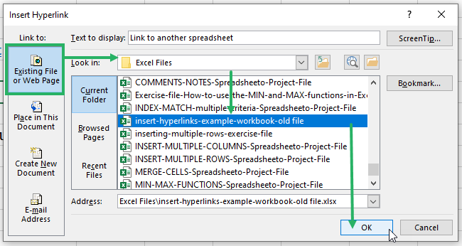 create hyperlinks to another excel workbook