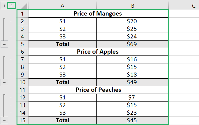 Ungroup data with the number 2 button