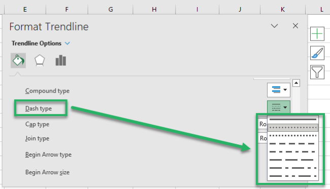 Formatting of the trendline