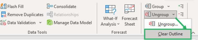 Clearing the outline from the Ungroup option