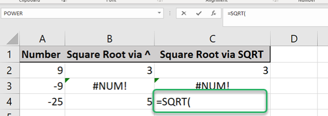 Start the formula with the SQRT first