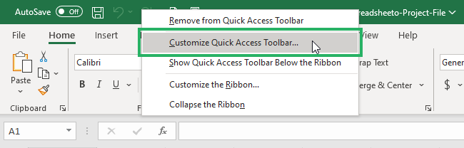 select customize quick access