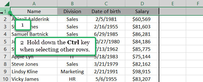 select multiple rows
