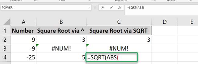 ABS will convert the negative number to positive first before SQRT find the square root