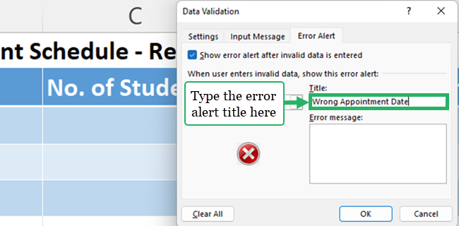 Entering a title for the error message