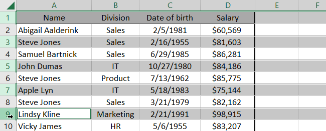 multiple non adjacent rows 