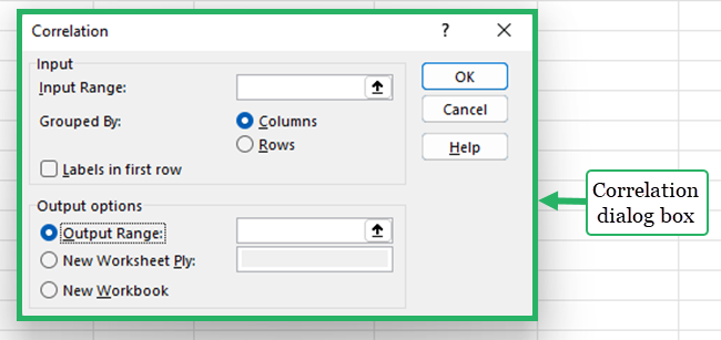 17 correlation input output Correlation dialog box