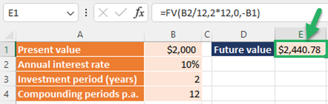 Calculate compound interest monthly basis without EFFECT function