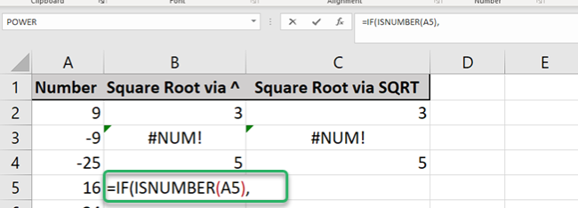 This part evaluates if selected cell A5 is a number or not