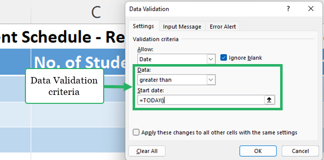 Condition for data validation