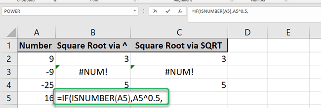 This part will calculate square root of the selected cell (A5) if it is a number