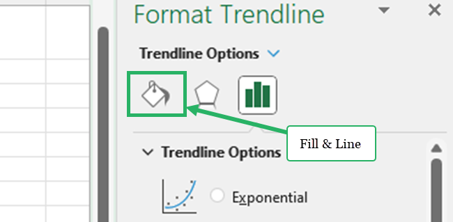 Go to the Fill & Line section of the format trendline pane to change the line color of the trendline.