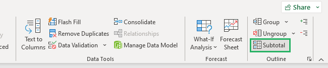 Choosing the subtotal option