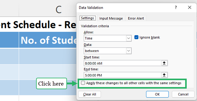 Apply changed data validation settings to all cells with the same settings