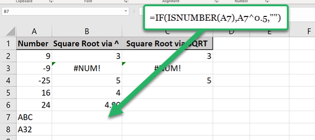 Cells B7 and B8 are blanks because data in Cells A7 and A8 are not numbers