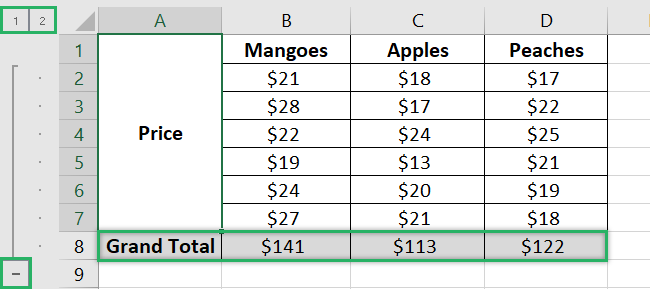 Subtotal row 