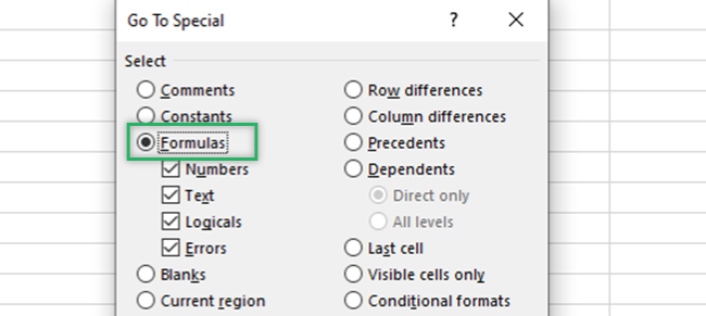 Formulas option similar to wildcard characters. 