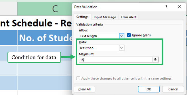Insert condition for data validation