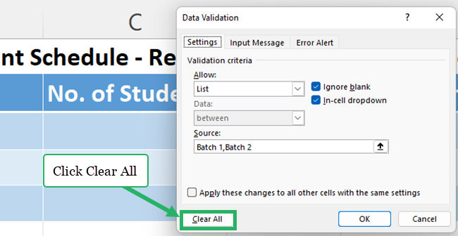 Remove data validation