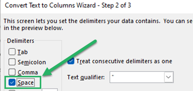 Text to Columns Wizard - Step 2 of 3