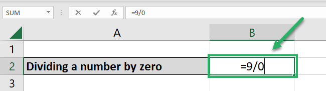 Dividing a number by zero in Microsoft Excel