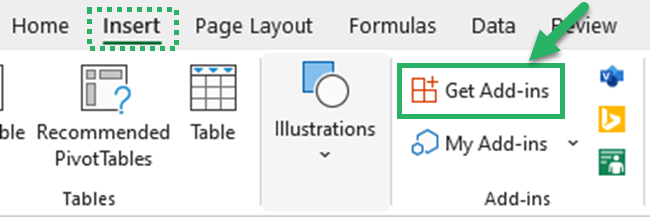 Click Insert tab > Get Add-ins