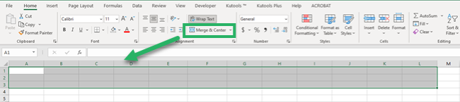 Merging the first few cells of excel spreadsheet