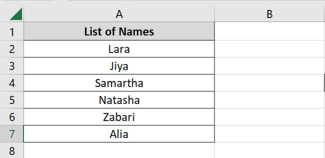 List of Names in Excel