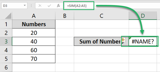 #NAME error due to wrong formula name