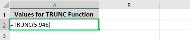 Excel TRUNC function in Excel worksheet