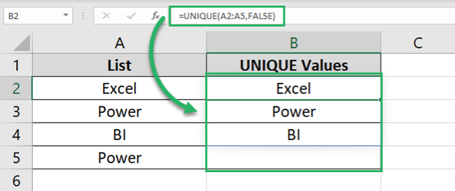 A range of results in Excel spreadsheet