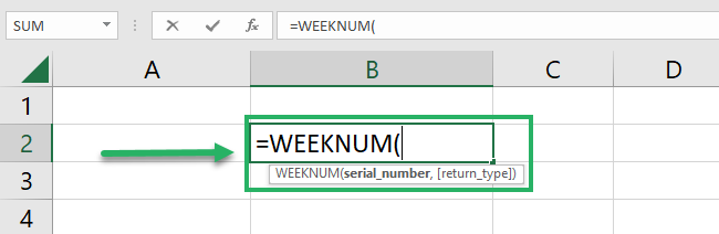 Writing the excel WEEKNUM function