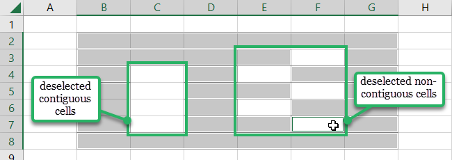 Deselecting cells using deselect feature