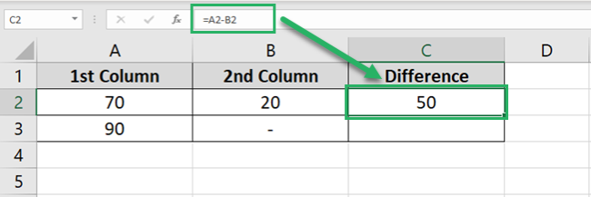 Subtraction in Excel workbook