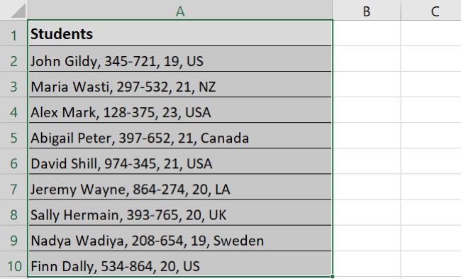 Existing data in one column 