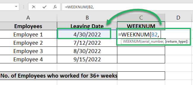 First argument of the worksheet function WEEKNUM