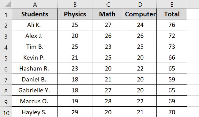 Example data for reference form