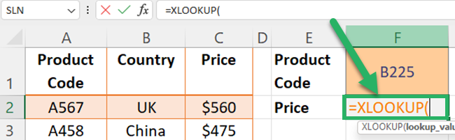 Selecting the XLOOKUP function