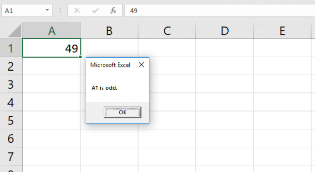excel vba if then else statement examle msgbox