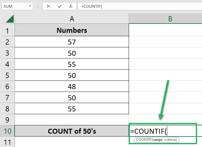 Writing the COUNTIF function