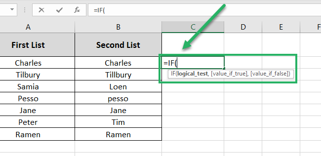 Writing the IF function in a separate column