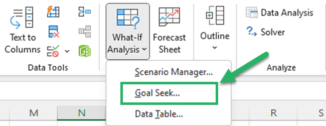 Click the Goal seek Excel tool to open the goal seek dialog box.