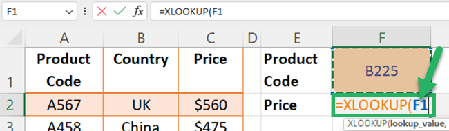 Selecting the lookup value.