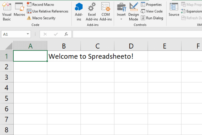 Excel VBA sets the content of the specified range object (B1) equal to the text.