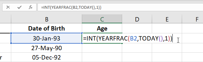 04 basis how to calculate age in Excel - type the following formula