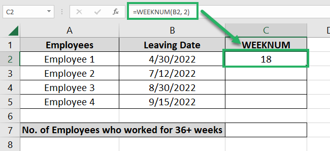 Excel returns the correct week number