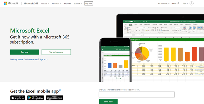 Excel app on Microsoft Office website 